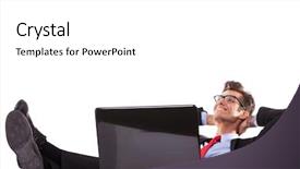  Presentation with business laptop globe satellite - PPT theme consisting of office dreaming at his success background and a white colored foreground