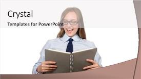  Presentation with work - PPT theme with office employee at work table background and a  colored foreground