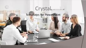  Presentation with trading - Theme having office employees having meeting in conference room finance trading background and a light gray colored foreground