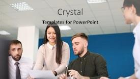  Presentation with trading - Colorful slide set enhanced with office employees having meeting in conference room finance trading backdrop and a light gray colored foreground