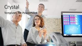  Presentation with forex - Presentation theme consisting of office employees watching presentation background and a light gray colored foreground