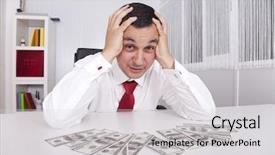  Presentation with economy - PPT theme with office enjoying his money background and a light gray colored foreground