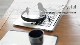  Presentation with equipment - Slide deck having office-equipment-as-a-teleoperator background and a light gray colored foreground