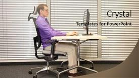  Presentation with working - Slides enhanced with office ergonomics - correct sitting position at workstation background and a soft green colored foreground
