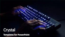  Presentation with illuminated - Audience pleasing theme consisting of office ergonomics - illuminated keyboard male hands typing backdrop and a black colored foreground
