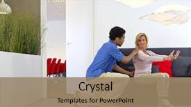  Presentation with consult - Slides consisting of office ergonomics - physiotherapist makes a house call background and a coral colored foreground