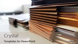  Presentation with archive - PPT layouts featuring office-files-stacked-on-shelf background and a coral colored foreground