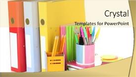  Presentation with half white and half bright coloured - Presentation theme having office folders and different stationery background and a yellow colored foreground