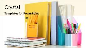  Presentation with bright white - Presentation theme having office folders and different stationery background and a yellow colored foreground