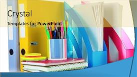  Presentation with bright white - Theme having office folders and different stationery background and a yellow colored foreground
