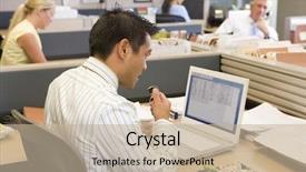  Presentation with eating disorders anorexia - Presentation theme with office food - businessman in cubicle at laptop background and a mint green colored foreground