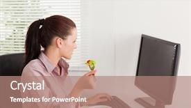  Presentation with salad - Slides having office food - businesswoman is eating salad whilst background and a coral colored foreground