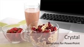  Presentation with brunch breakfast buffet healthy continental - Amazing PPT theme having office food - composition with laptop and healthy backdrop and a mint green colored foreground