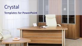  Presentation with director - Cool new presentation theme with office furniture - armchair of director backdrop and a sky blue colored foreground