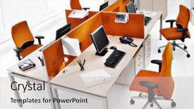  Presentation with furniture - Presentation theme having office furniture - business background and a light gray colored foreground