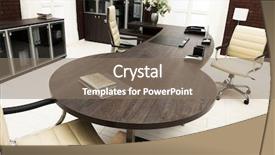  Presentation with furniture - Slide set having office furniture - large desk background and a coral colored foreground