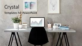  Presentation with furniture - Colorful slide deck enhanced with office furniture - workplace with laptop on table backdrop and a light gray colored foreground