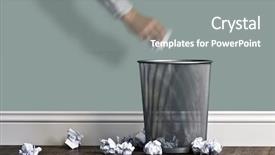  Presentation with garbage patch - Slide set featuring worthless - office garbage near metal basket background and a gray colored foreground