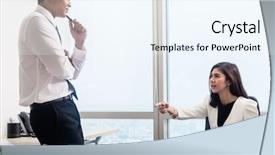  Presentation with discussion - Presentation theme consisting of office having intense controversial background and a sky blue colored foreground