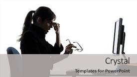  Presentation with headache - Cool new presentation with health issue - one caucasian business woman headache backdrop and a light gray colored foreground