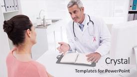  Presentation with pink ribbon - Audience pleasing PPT theme consisting of medical examiner - pink awareness ribbon against patient backdrop and a white colored foreground