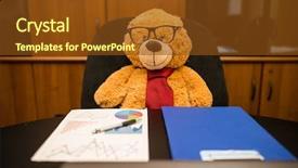  Presentation with teddy bear - Audience pleasing theme consisting of office his name is mario backdrop and a tawny brown colored foreground