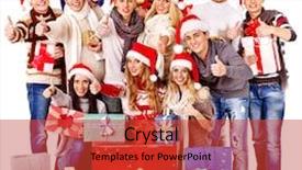  Presentation with group of people praying to god - Theme enhanced with office holiday - happy group people in santa background and a red colored foreground
