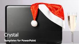  Presentation with sparkling wine - Colorful presentation theme enhanced with office holiday - laptop with santa hat backdrop and a dark gray colored foreground