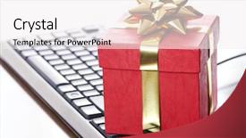  Presentation with online shopping - Colorful PPT theme enhanced with office holiday - red gift box on computer backdrop and a white colored foreground