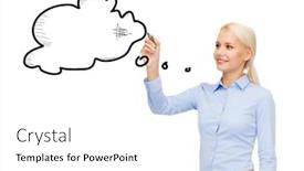  Presentation with future education - Colorful presentation theme enhanced with office idea business education and future technology concept - businesswoman drawing text bubble with a marker backdrop and a white colored foreground