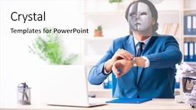  Presentation with espionage - PPT theme having office in industrial espionage background and a white colored foreground