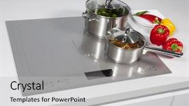  Presentation with induction charging - Presentation theme featuring office inauguration - grey glass induction hob background and a  colored foreground