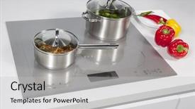  Presentation with kitchen fires - Presentation enhanced with office inauguration - grey glass induction hob background and a light gray colored foreground