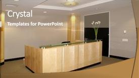  Presentation with office desk reception - Slide deck featuring office interior - reception desk background and a coral colored foreground