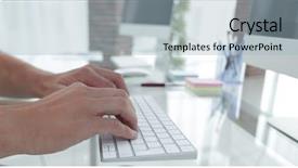  Presentation with personal branding for job - Audience pleasing PPT layouts consisting of office interior design - close-up of an employee typing backdrop and a light blue colored foreground