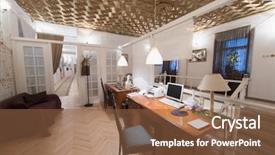  Presentation with office room - Audience pleasing presentation design consisting of office interior design - small room with two desks backdrop and a tawny brown colored foreground