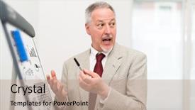  Presentation with data meeting - Amazing presentation theme having office interior project management - businessman showing data backdrop and a coral colored foreground