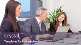  Presentation with people management word cloud - Presentation design having office interior project management - group of business people background and a  colored foreground