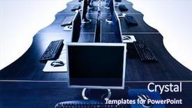  Presentation with computers - Cool new presentation theme with office isolated with clipping path backdrop and a navy blue colored foreground