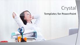  Presentation with office chair - Beautiful presentation theme featuring office lady sits in chair dreaming backdrop and a sky blue colored foreground