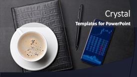  Presentation with stock market - Amazing PPT layouts having office-leather-desk-table backdrop and a dark gray colored foreground