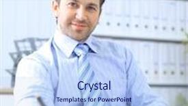  Presentation with office life - PPT theme enhanced with office life - friendly businessman writing background and a light blue colored foreground