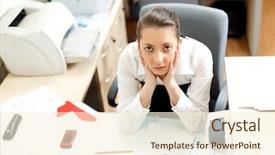  Presentation with office life - PPT layouts with office life tired young woman background and a cream colored foreground