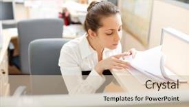  Presentation with office life - Audience pleasing presentation consisting of office life woman searches backdrop and a soft green colored foreground