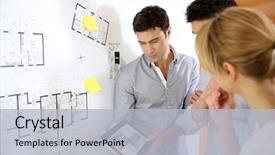  Presentation with architects - PPT theme featuring office looking at construction background and a light blue colored foreground