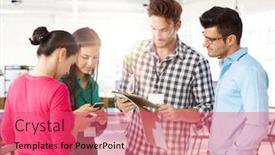  Presentation with phone meeting - Presentation theme having office-meeting-young-business-people background and a red colored foreground