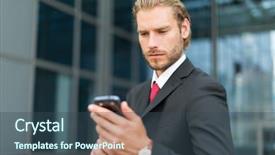  Presentation with phone - PPT layouts with office mobilphone white man - portrait of a businessman using background and a ocean colored foreground