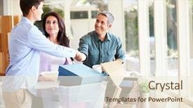  Presentation with parents - Presentation having office move - parents helping teenage son pack background and a cream colored foreground