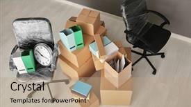  Presentation with office room - Beautiful theme featuring office move concept carton boxes backdrop and a coral colored foreground