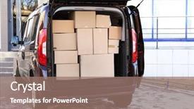  Presentation with cartoon - Theme enhanced with office moving concept cartoon boxes background and a coral colored foreground